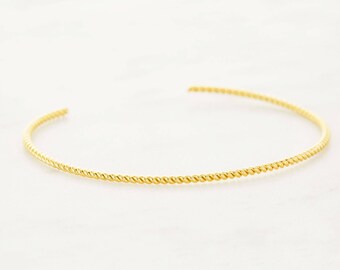 Thin Gold Cuff Bracelet - Twist Open Bangle Bracelet - Twisted Line Bracelet - Adjustable Gold Rope Cuff - Layering Jewelry