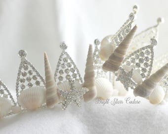Seashell crown - Wedding crown - mermaid crown - mini crown - infant headband - photo prop - baby headband - baby crown - small crown