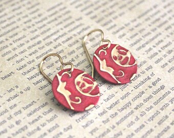 Small Petite Earrings, Vintaj Earrings, Pink Orange Jewelry, Coral Earrings, Boho Jewelry, Dainty, Patina Jewelry, Brass Jewelry, Roses