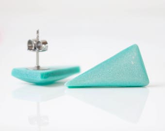 AQUA SHIMMER SPIKE Studs. Aqua Earrings. Surgical Steel Post.