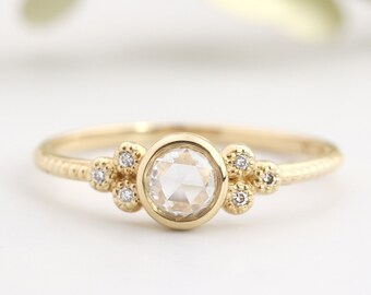 14k gold Rose cut diamond engagement ring, 0.30ct white diamond, unique engagement ring, antique inspired, vintage inspired ring