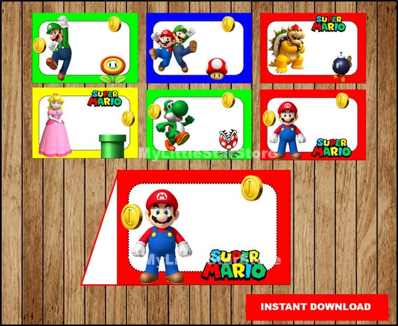 Mario Bros Food labels Printable Mario Bros Food tent cards