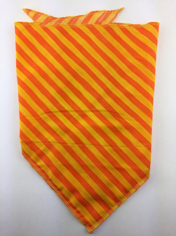 Orange Candy Stripes: Cotton Stash pocket bandana w/ Bright Orange & Yellow Diagonal Stripe Print