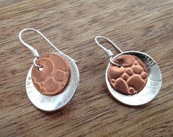 Handcrafted Domed Sterling Silver Dangle Earrings, Domed Earrings, Sterling Silver Jewellery, Drop Earrings, Textured Earrings