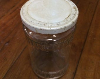 Antique Clear Jar With White Lid