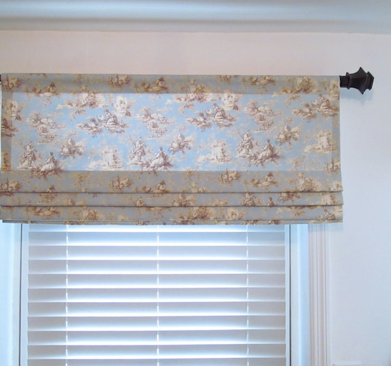 Faux Roman Shade Blue/Brown Toile French Country Lined Mock