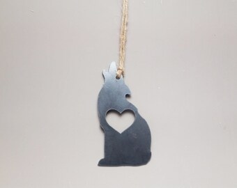 Wolf Love Rustic Metal Recycled Steel Heart Christmas Tree Ornament Holiday Gift Industrial Decor Wedding Favor By BE Creations