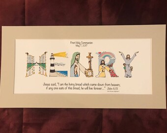 Boys First Communion Gift - Personalized Christian Gift - MATTED ONLY print - Unique, Personalized First Communion Gifts for Boys