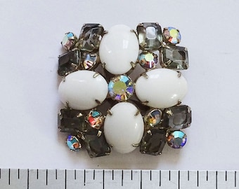 Crystal AB and White Rhinestone Vintage Brooch