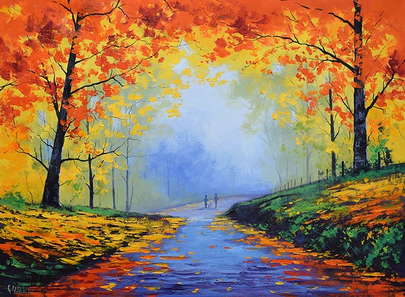 Autumn print painting prints fall scene Autumn picture