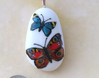 Hand painted Butterfly Pebble / Stone Pendant Necklace