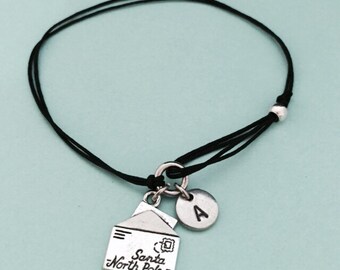 Santa letter cord bracelet, Santa letter charm bracelet, adjustable bracelet, charm bracelet, personalized bracelet, initial, monogram