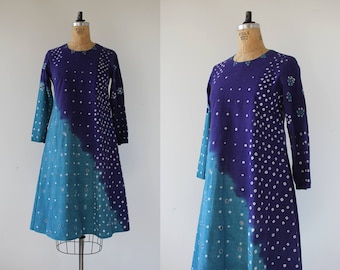 vintage 1970s Indian cotton dress / 70s india cotton dress / 70s tie dye dress / 70s boho dress / 70s festival dress / small medium