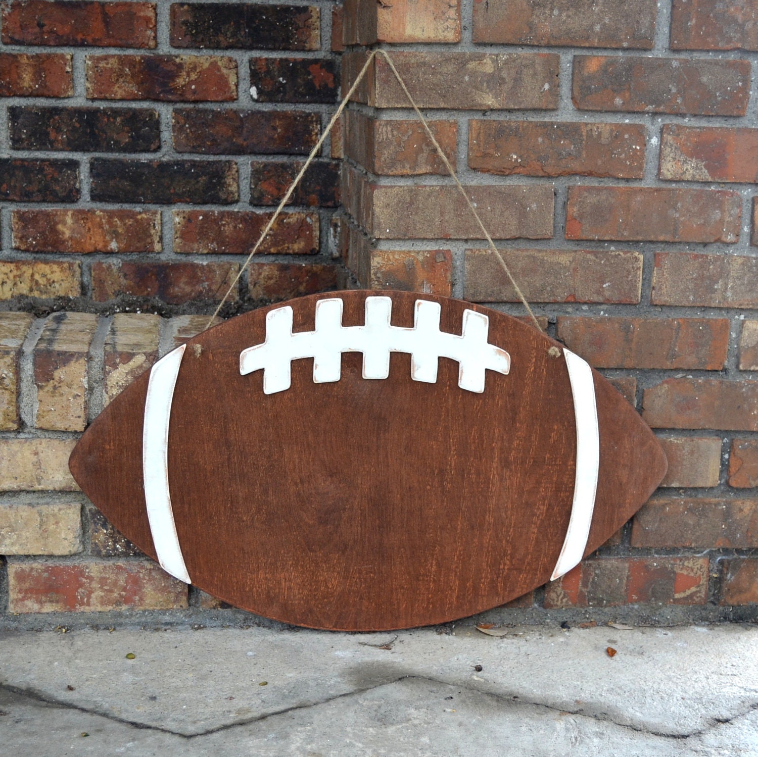 Wooden Football Hanging & Distressed 24W English