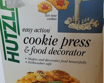 Cookie Press, Huntzler, plastic, Dishwasher safe, clean, With Recipes, Cookiepress, Spritz, Butter Cookie Press,Vintage,Wearever, fast ship