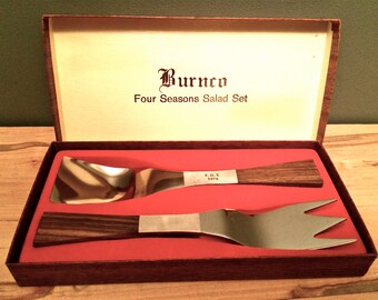 NIB 1970's HOSTESS Serving SET Stainless Steel and Wood