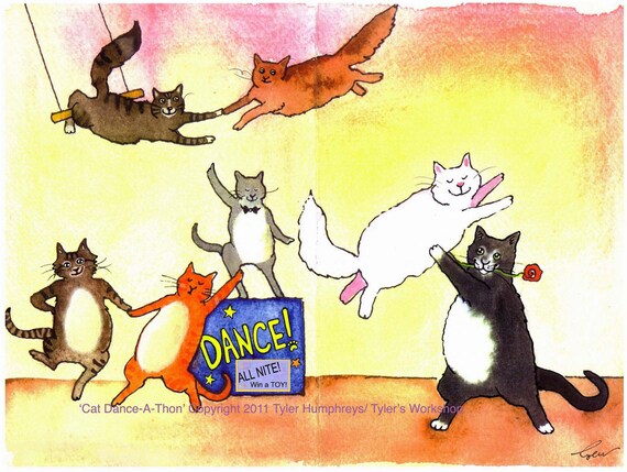 4x6 card print Greeting Card Card Funny Cats Watercolor Cat Cats Dancing