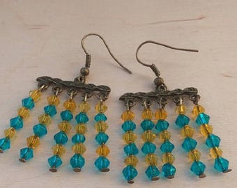 Yellow blue earrings Dangle earrings Colorful statement earrings Gift for her Bead earrings Holiday gift Hanging earrings Beaded jewelry