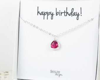 Tiny July Birthstone Silver Necklace, Ruby Necklace, Silver Necklace, July Birthday Gift, Bridesmaid Jewelry, Gifts Under 20