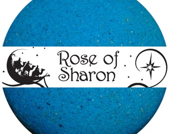 Rose of Sharon Bath Bomb - Blue and Gold Glitter Frankincense and Myrrh Fizzy Aromatherapy - Large 8 Ounces - Historical Christmas Themed