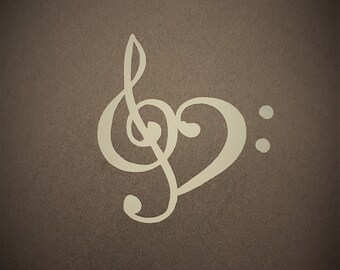 Treble Clef Bass Clef Music Lovers' Heart Vinyl Decal