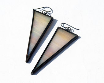 EARRINGS - Natural Iridescent Triangle Earrings - Stained Glass Earrings