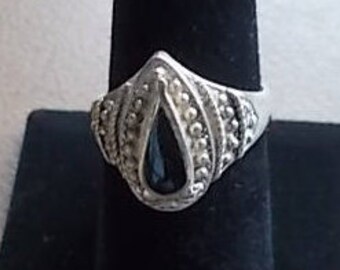 Vintage~Sterling Silver~Poison Ring~Pill Box~Locket~Snuff~Ring~Black Onyx~Stone~Secret Compartment Ring~925~Fine Jewelry~Size~8.5~NICE