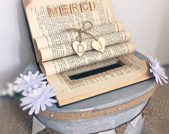 Book vintage gray pedestal urn patina, boho wedding