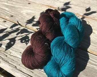 100% Mulberry Silk Lace & Sport Yarn Hand dyed Teal (Cone or Hank)