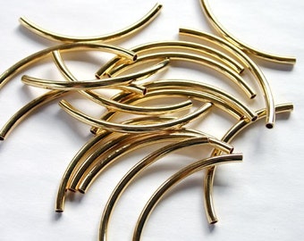 10pcs 38x2mm Metal Beads Gold Or Silver Plated Curved Tube