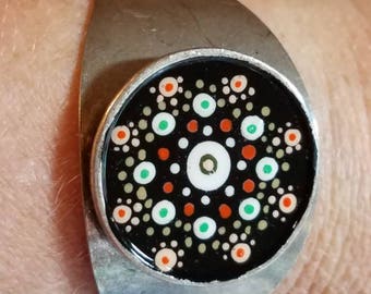 Hand Painted Multi-color Mendalla metal cuff bracelet