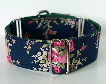 Martingale Dog Collar, Handmade In Ireland. Navy & Pink