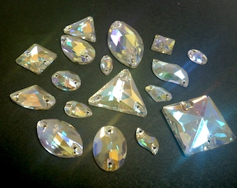 Sew On Flat Back Crystal AB Fancy Stones 10 pieces