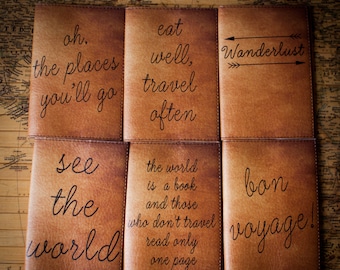 Passport cover - Quote - Leather passport cover - Passport holder - Passport case - Personalized passport cover - Just Go