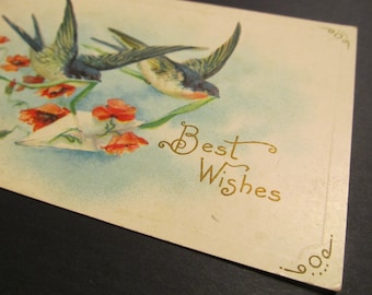 Best Wishes beautiful blue birds, Postcard, FREE SHIPPING