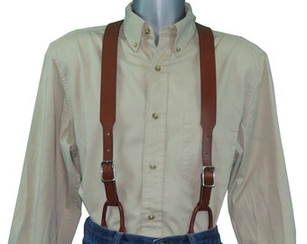 Brown Leather Suspenders with Button Connectors