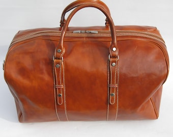 Tan Leather Weekender Cabin Travel Bag By Enzo Olletti