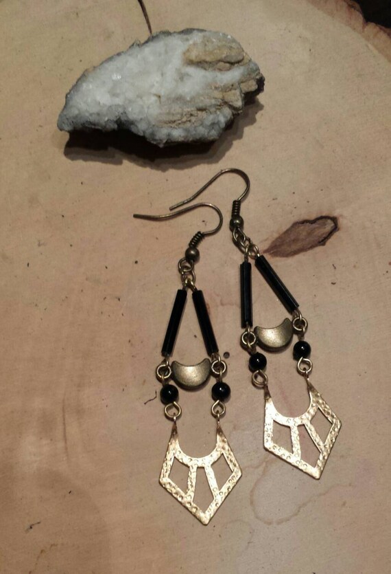 Dark Moon vintage brass dangle earrings handmade