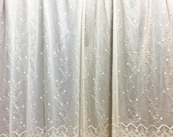 Sheer Fabric - Polyester Patterned Sheer Panel - White or Champagne Sheer - Decorative Shaped Hem - Singed Flower Fabric - P10 - 1 Panel