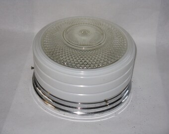 Mid Century Modern kitchen ceiling light fixture clear & white glass chrome