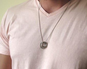 Mens Karma Necklace , Mens Necklace , Circle Necklace , Mens Jewelry , Ring Necklace , Necklace For Men , Silver Necklace , Guy Necklace