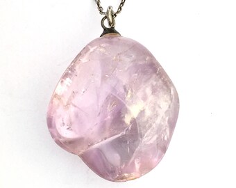 Vintage Raw Amethyst Sterling Silver Pendant Necklace