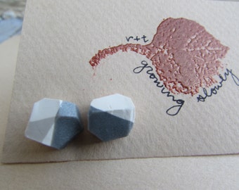 Geometric Stud Earrings - White and Silver/Grey