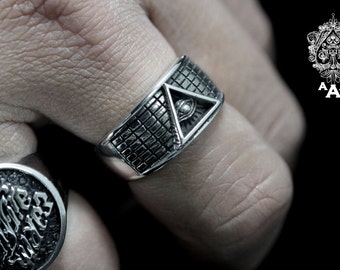 Illuminati Ring,Illuminati Signet Ring,All Seeing Eye Ring ,Sterling Silver 925 Black oxidize.