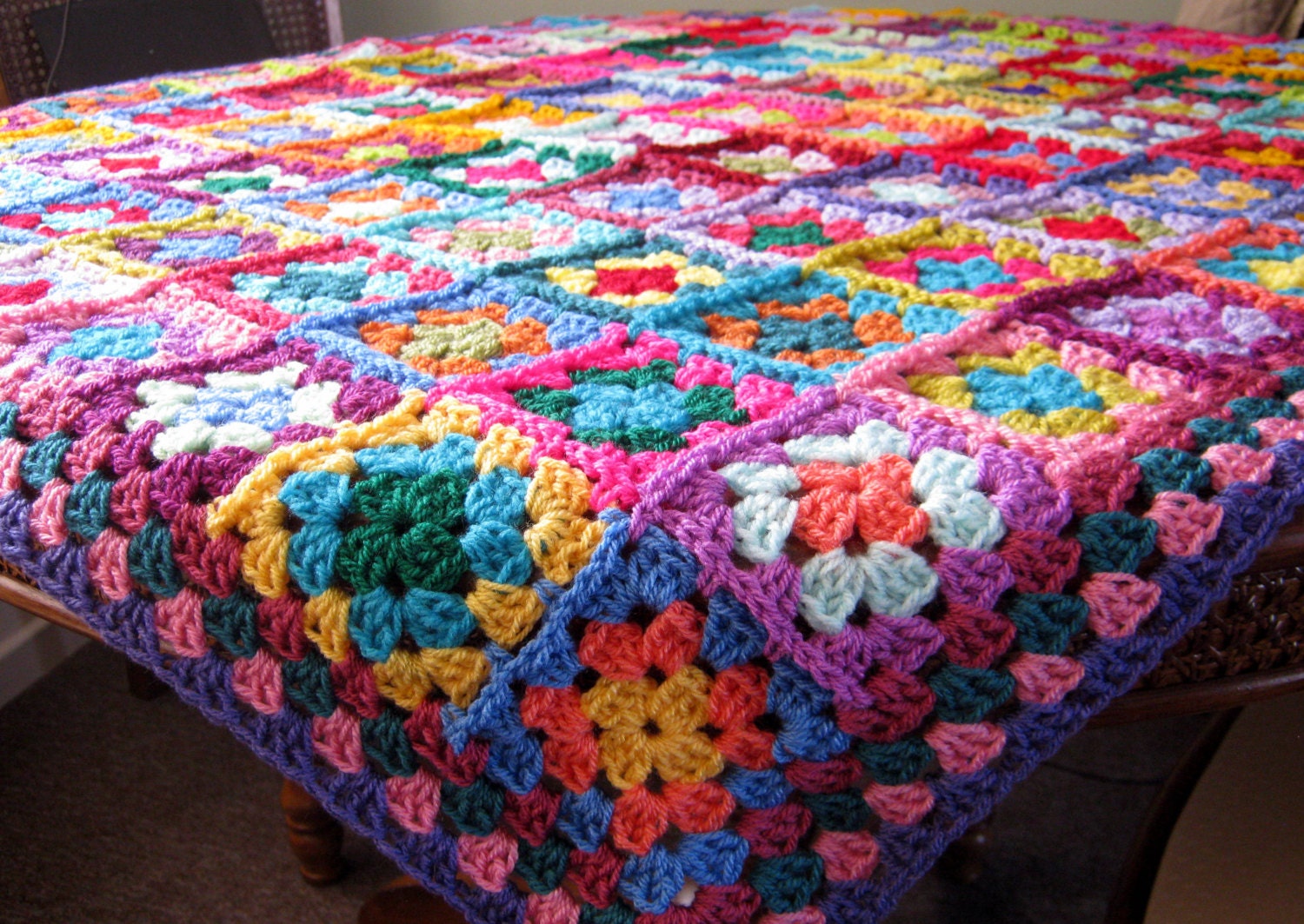 Download Crochet Blanket Distinctive Granny Squares Afghan Bright Vivid