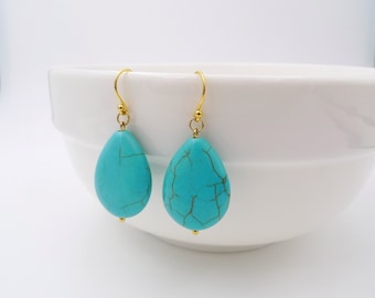 Turquoise Drop Earrings, Tear drop earrings, Gold and Turquoise