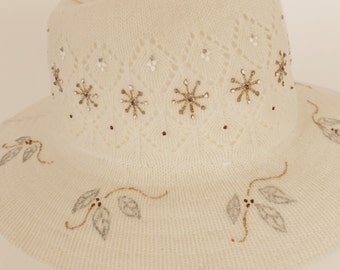 Cream Knitted-Look Winter Hat --Hand-Painted