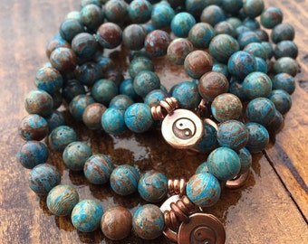 Faceted Calsilica Jasper + Yin Yang | Spiritual Junkies | Yoga + Meditation | Stackable Mala Bracelet