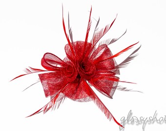 6x Red Fascinator Flower Clip
