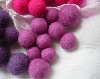 set of 10 pink felted wool beads